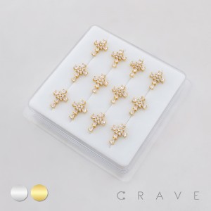 12PCS OF MULTI CZ CROSS 316L SURGICAL STEEL L-SHAPE NOSE RING BOX